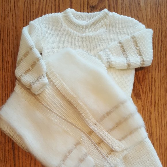 Precious Little Vintage 3pc Baby Boy Handknit Angora Vest Sweater 'n Pant Outfit - Picture 12 of 15